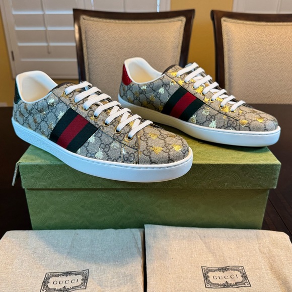 New Authentic Gucci Ace GG Supreme Logo Bees Sneaker Shoes Size UK